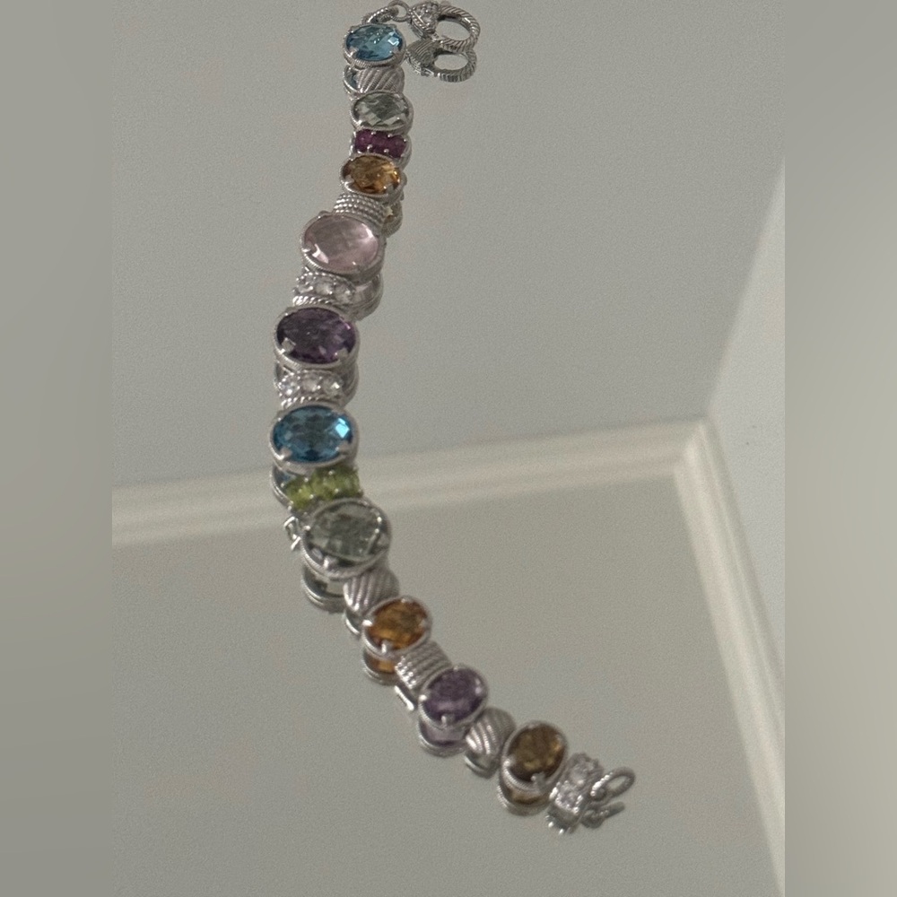 Judith Ripka Multi-Gemstone Silver Bracelet - Pink, Blue, Green, Yellow, Orange - Picture 4 of 4